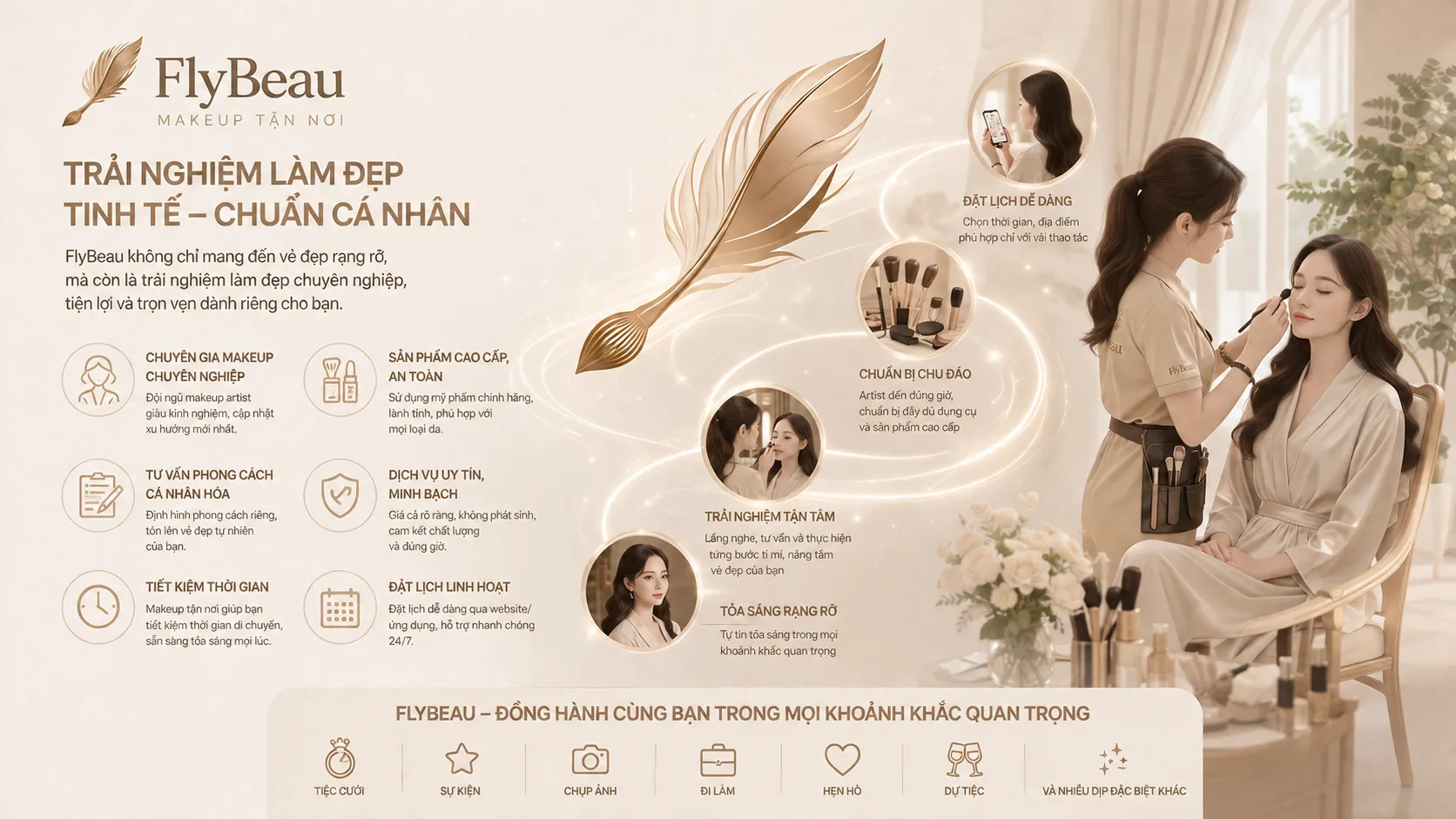 Chuyên viên FlyBeau đang trang điểm tận nơi cho khách hàng